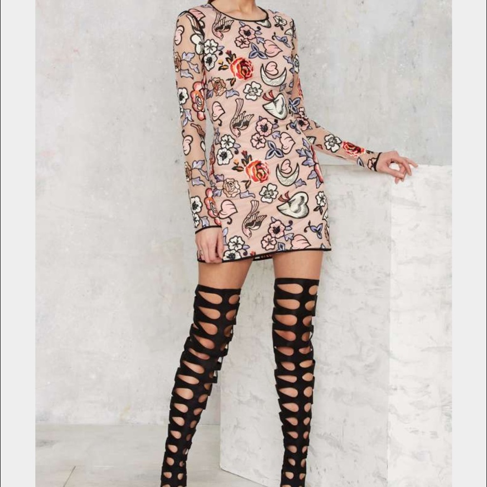 Nasty Gal Floral Mini Dress - Pink and Black